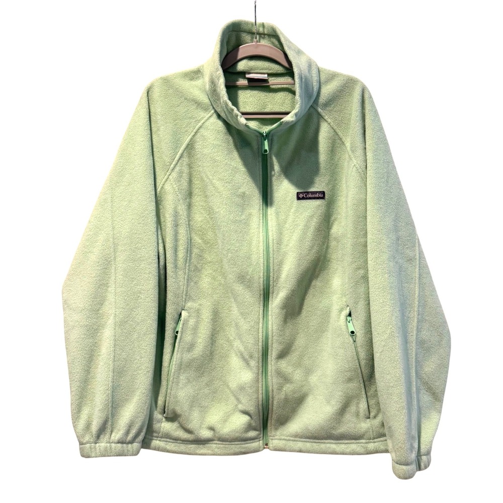 Columbia Fleece Jacket Full‎ Zip Lightweight Green Outdoor Women's 2X